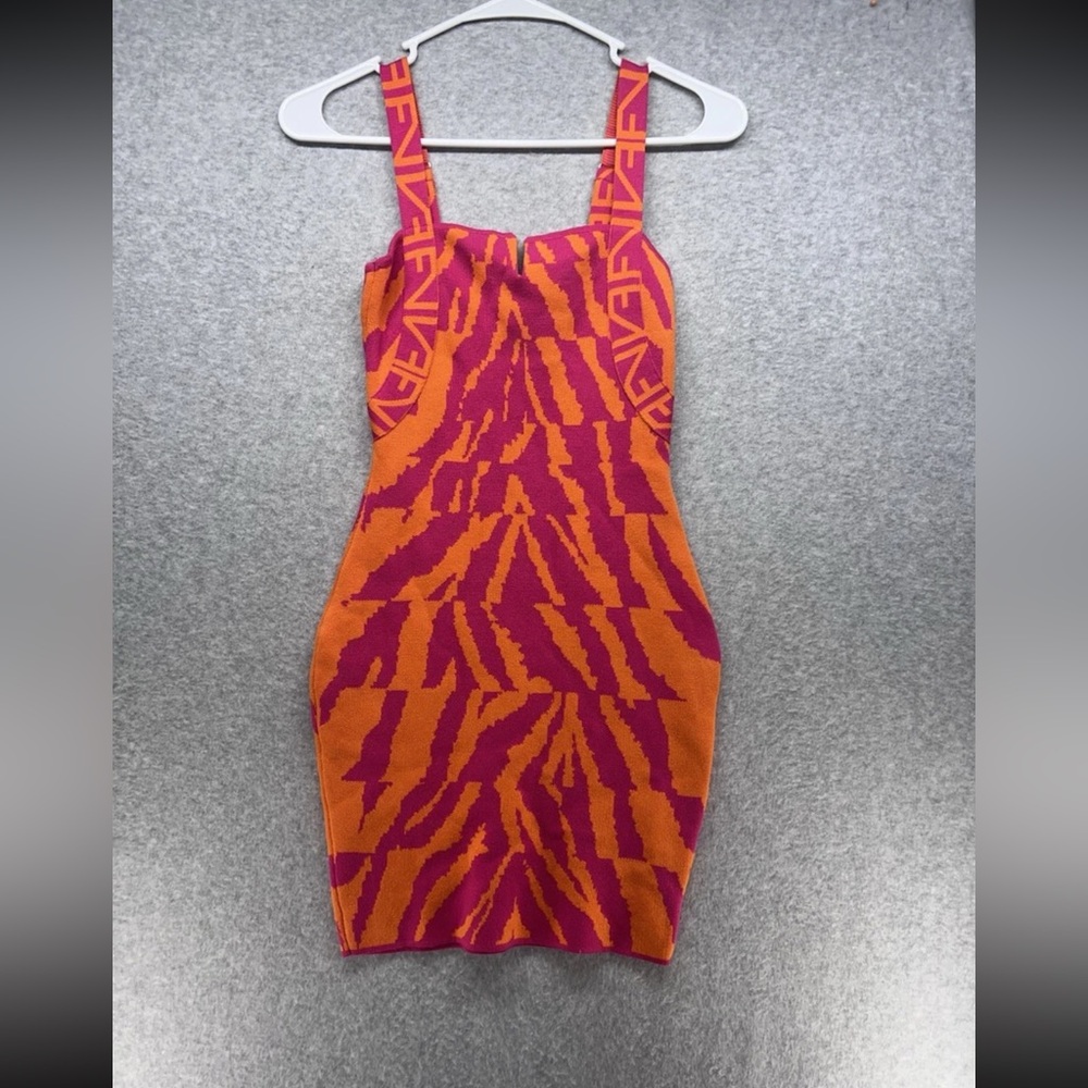 Fashion Nova Vibrant Orange and Pink Patterned Mini Dress